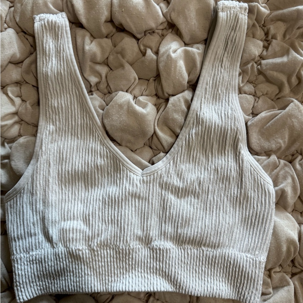 Aerie White Ribbed Cozy Bralette